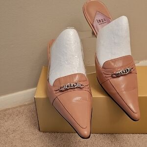 Impo Women's Blush-Tan Pointed Toe Slip-On Mules with Chain Accent